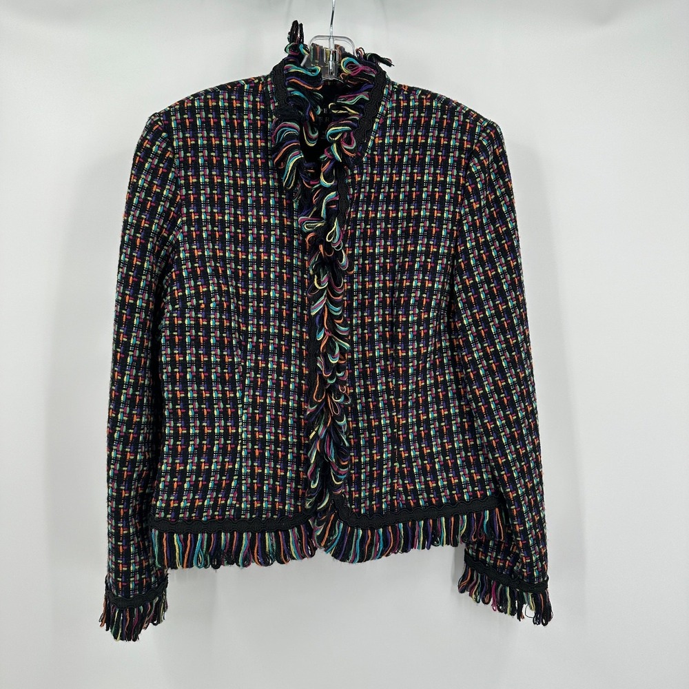 Spenser Jeremy Women Rainbow Tweed Blazer Size M Eclectic Indie Maximalist Artsy
